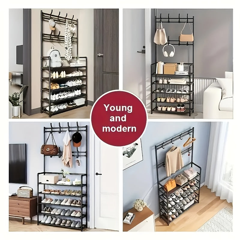 5-Tier Shoe Rack with Coat Hooks
