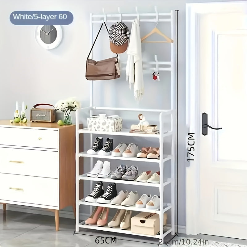 5-Tier Shoe Rack with Coat Hooks