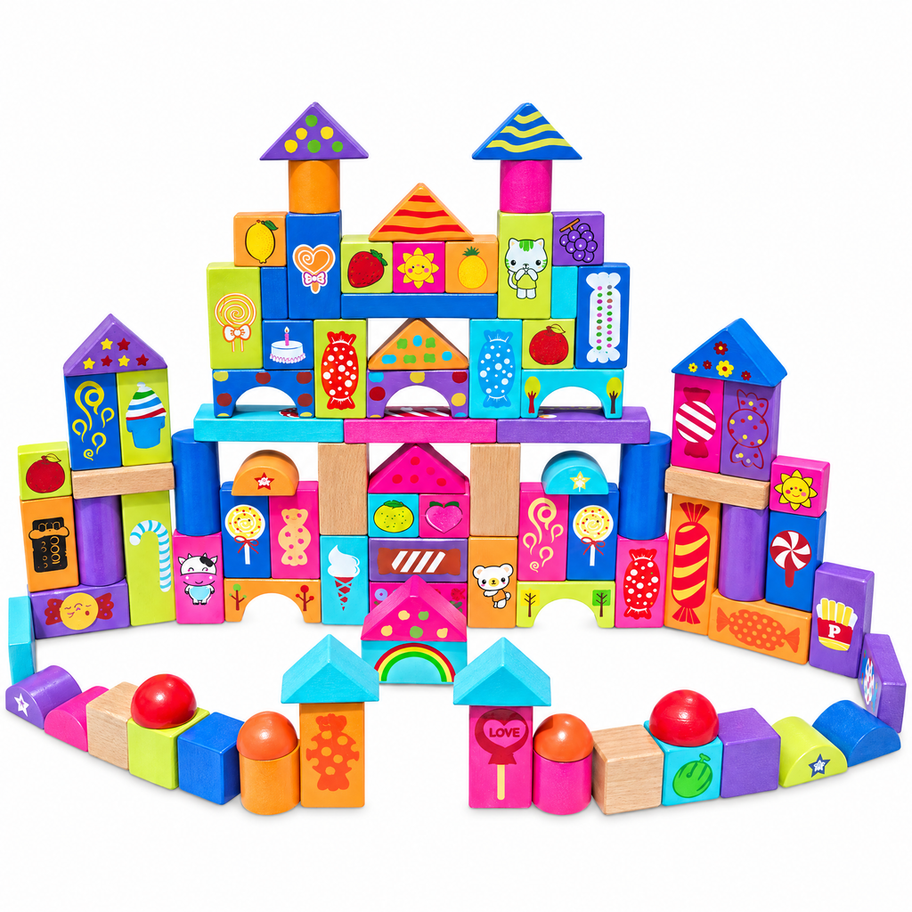 Stacking Blocks Kinder Colorful Wooden Building Blocks — 90 Pieces – SbDora Store