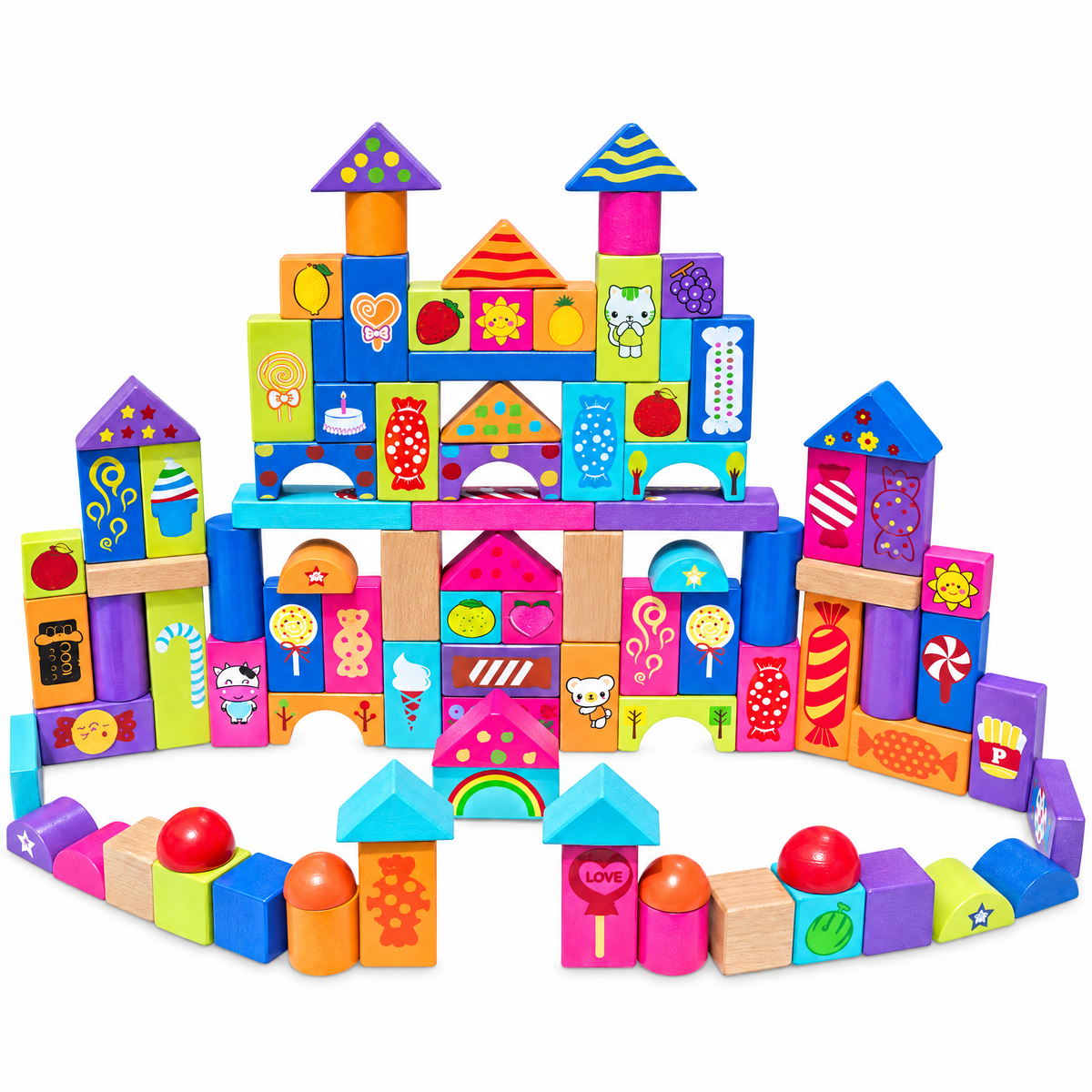 Colorful Wooden Building Blocks — 90 Pieces