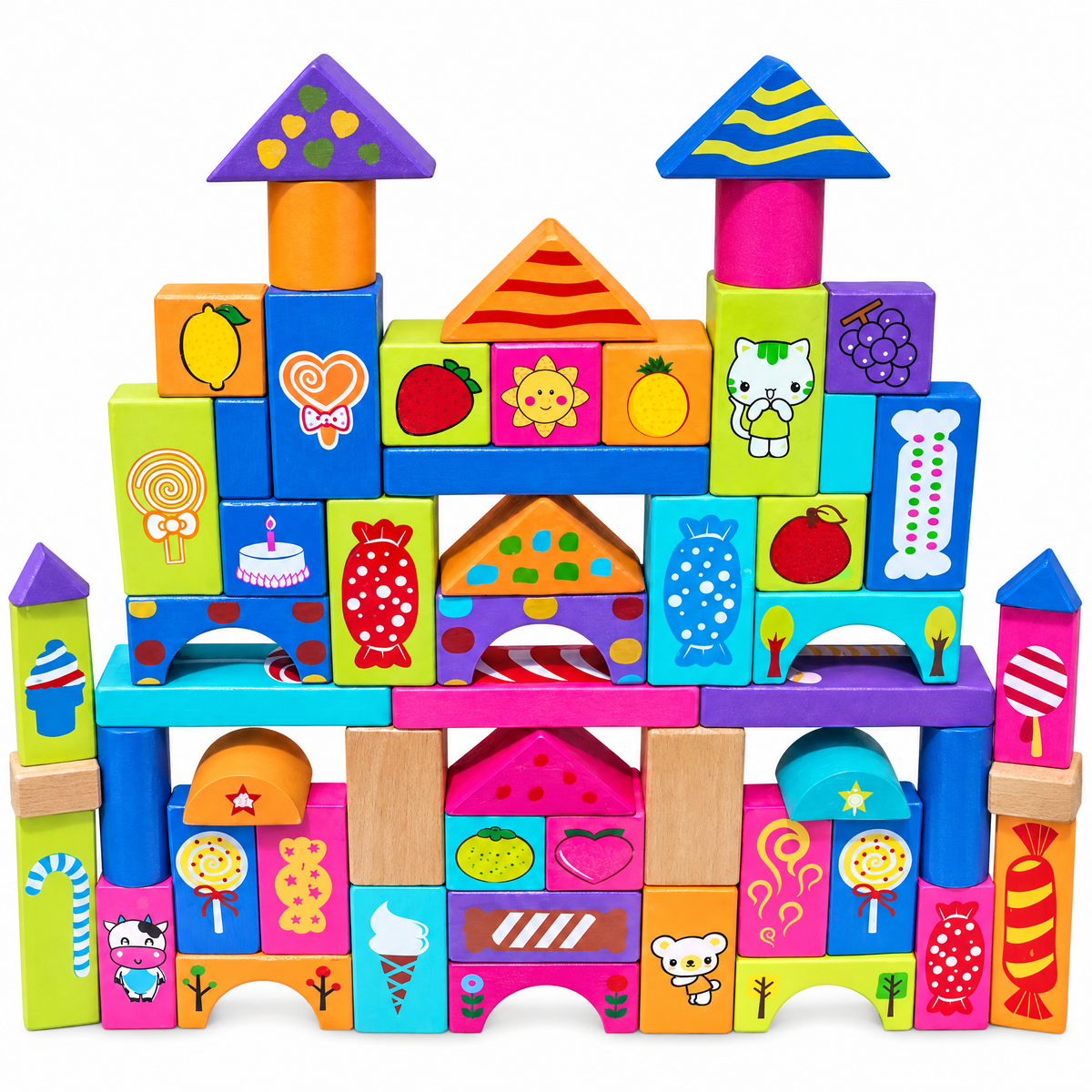 Colorful Wooden Building Blocks — 90 Pieces