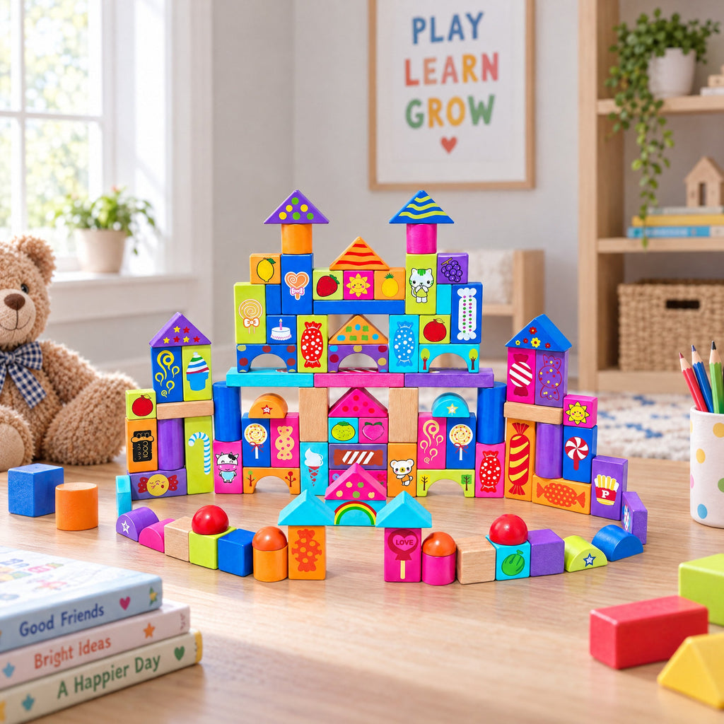 Stacking Blocks Kinder Colorful Wooden Building Blocks — 90 Pieces – SbDora Store