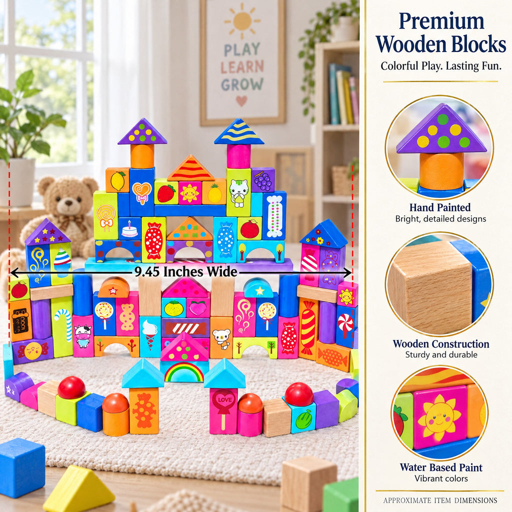 Stacking Blocks Kinder Colorful Wooden Building Blocks — 90 Pieces – SbDora Store